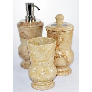 Nature Home Decor Sahara Beige Marble 3-Piece Bathroom Accessory Set of Mediterranean Collection.