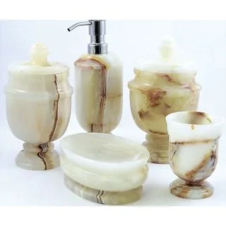 Nature Home Decor White Onyx 5-Piece Bathroom Accessories Set of Tasmanian Collection.