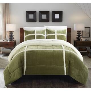 Chic Home Chiron Green Mink Sherpa Lined 3-piece Comforter Set