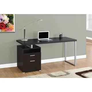 60-inch Computer Desk with Cappuccino and Silver Metal Finish