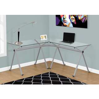 Silver Metal with Tempered Glass Computer Desk