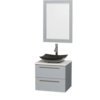 Wyndham Collection Amare Dove Grey White Man-made Stone Top 24-inch Single Vanity with 24-inch Mirror