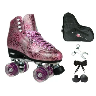 Epic Sparkle Pink Metallic High-Top Quad Roller Skates Package
