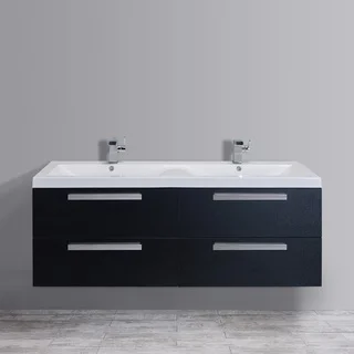 Eviva Largo 57-inch Black-Wood Modern Bathroom Vanity Set with Integrated White Acrylic Double Sink