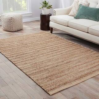 Naturals Solid Pattern Taupe/Ivory Jute and Rayon Area Rug (9.6x13.6)