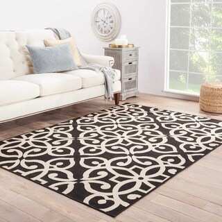 Jaipur Living Indoor-Outdoor Bloom Black Damask Rug (9' x 12')