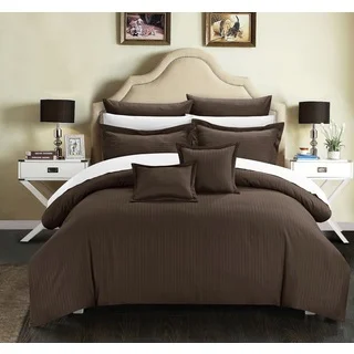 Chic Home Keynes Down Alt Jacquard Brown Striped 7-Piece Comforter Set