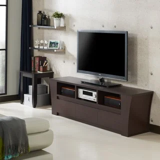 Furniture of America Carren Flared Walnut 3-drawer TV Stand