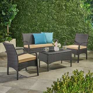 Cordoba Outdoor 4-piece Wicker Chat Set with Cushions by Christopher Knight Home