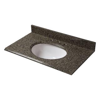 25-inch W Granite Vanity Top in Quadro with White Bowl and 8-inch Faucet Spread