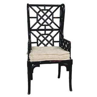 Black Finish Bamboo Wing Back Chair