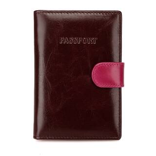 Vicenzo Leather Paris Distressed Leather Brown and Pink Travel Passport Wallet Holder
