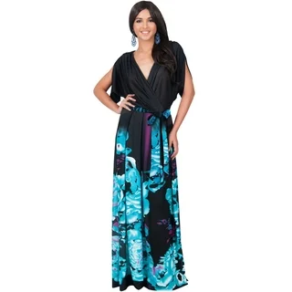 KOH KOH Women's Batwing Dolman Sleeve Floral Print Maxi Dress