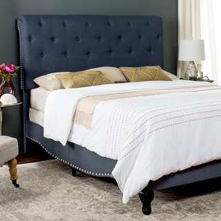 Safavieh Hathaway Navy Linen Upholstered Tufted Rolled Back Bed (Twin)