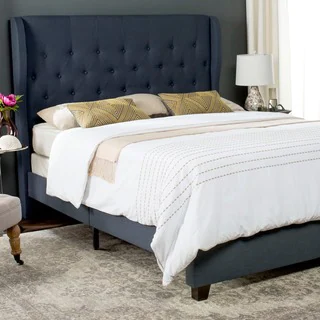 Link to SAFAVIEH Blanchett Navy Linen Upholstered Tufted Wingback Bed (Queen) Similar Items in Bedroom Furniture