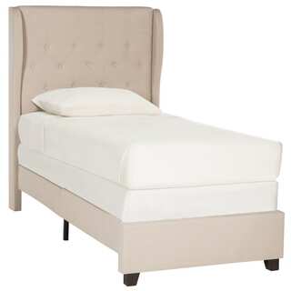 Safavieh Blanchett Light Beige Linen Upholstered Tufted Wingback Bed (Twin)