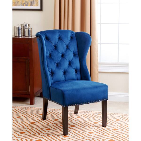Abbyson Sierra Tufted Navy Blue Velvet Wingback Dining Chair