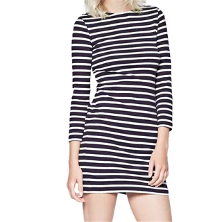 French Connection Women's Navy and White Cotton Striped Dress