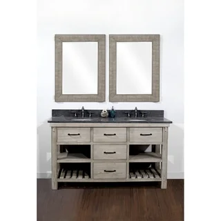 Rustic Style 60-inch Double Sink Bathroom Vanity and Matching Wall Mirrors