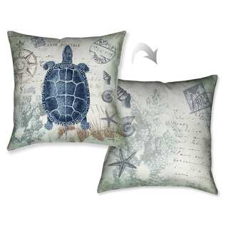 Laural Home Vintage Seaside Maritime Turtle Decorative Throw Pillow