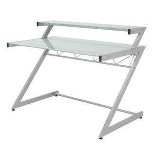Aluminum/Frosted Glass Z Deluxe Desk Medium + Shelf