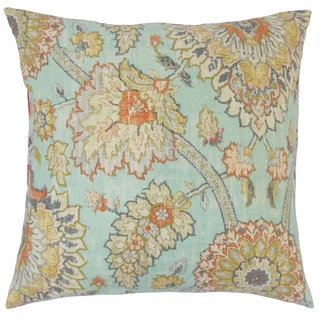 Revonda Floral Linen Down and Feather Filled 18-inch Throw Pillow