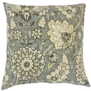 Revonda Floral Linen Down and Feather Filled 18-inch Throw Pillow