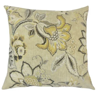 Qimat Floral Linen Down and Feather Filled 18-inch Throw Pillow