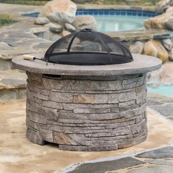Channing Outdoor Natural Stone Fire Pit by Christopher Knight Home