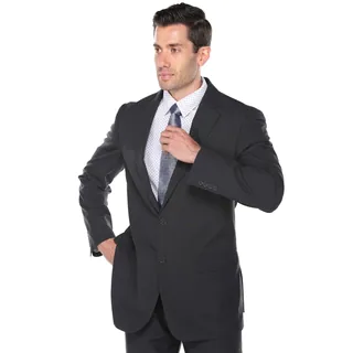 Verno Men's Matte Black Birdseye Textured Classic Fit Italian Styled Two Piece Suit