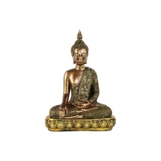 Resin Buddha Figurine with Pointed Ushnisha in Bhumisparsha Mudra on Lotus Base Painted Finish Gold