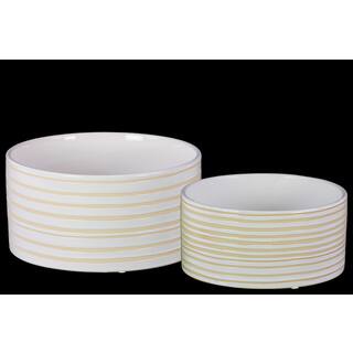 Urban Trends Combed Finish Gloss White Ceramic Round Pots (Set of 2)