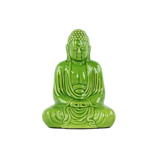Ceramic Large Gloss Green Meditating Buddha Figurine with Rounded Ushnisha in Mida No Jouin Mudra