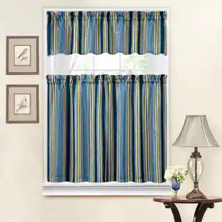 Traditions by Waverly Stripe Ensemble Tier and Valance Set
