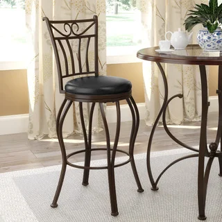 CorLiving Jericho Glossy Dark Brown Metal and Bonded Leather Counter Height Fretwork Bar Stool