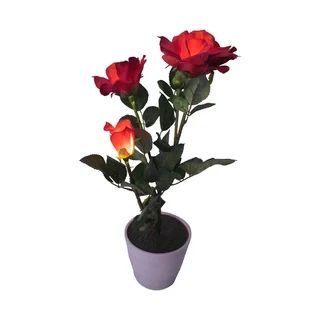 Creative Motion Home 19-inch 3-LED Warm White Decorative Lighted Red Roses with Vase