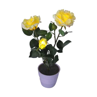 Creative Motion Home 19-inch 3-LED Warm White Decorative Lighted Yellow Roses with Vase
