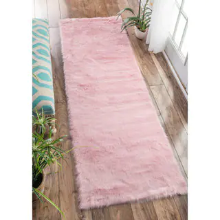 nuLOOM Cozy Soft and Plush Faux Sheepskin Shag Kids Nursery Pink Runner Rug (2'6 x 8')