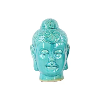 Ceramic Gloss Finish Turquoise Large Buddha Head with Bun Ushnisha