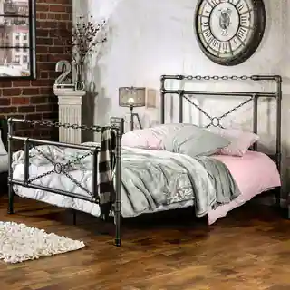 Furniture of America Porteno Industrial Brushed Silver Bed