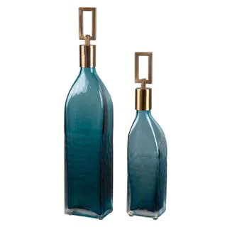 Annabella Teal Glass Bottles (Set of 2)
