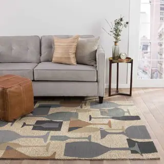 Indoor/Outdoor Abstract Pattern Natural/Gray Polypropylene Area Rug (2x3)