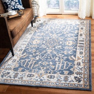 Safavieh Hand-knotted Stone Wash Blue/ Ivory Wool Rug (5' x 8')