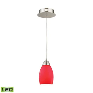 Alico Buro 1 Light LED Pendant In Satin Nickel With Red Glass