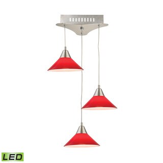 Alico Cono 3 Light LED Pendant In Satin Nickel With Red Glass