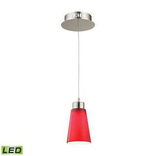 Alico Coppa 1 Light LED Pendant In Satin Nickel With Red Glass