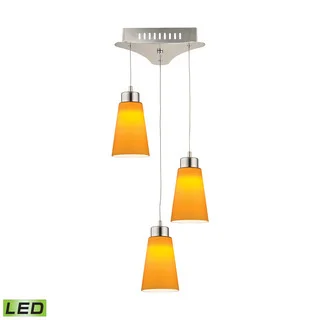 Alico Coppa 3 Light LED Pendant In Satin Nickel With Yellow Glass