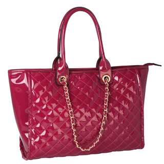 Rimen and Co. Faux Shiny Patent Pu Leather Tote with Metal Chain Handbag