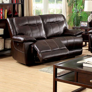 Furniture of America Loffman Brown Bonded Leather Power Assist Reclining Loveseat