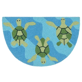 Hand-hooked Marcy Ocean/ Green Turtle Hearth Rug (1'9 x 2'9)
